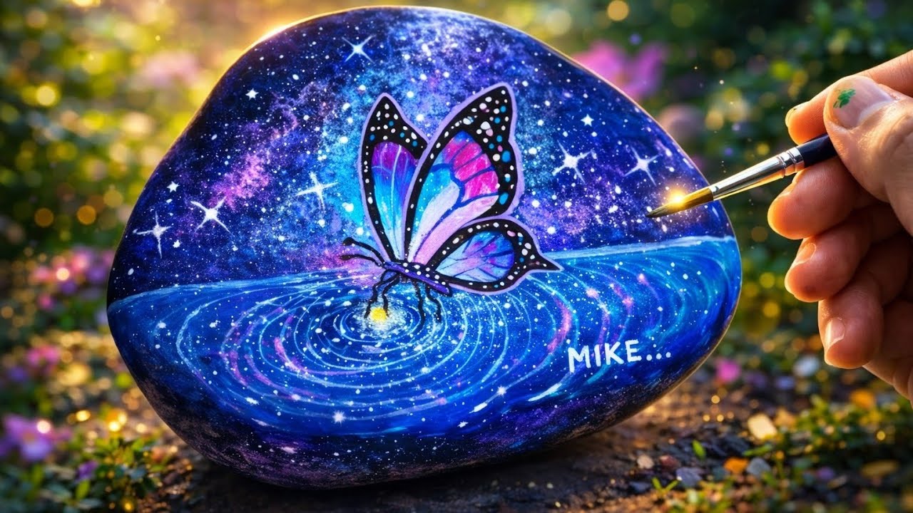Pinté una mariposa mágica tocando el agua en piedra 🦋✨ (Resultado inesperado)