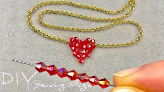 Easy Beaded Heart: Beaded Necklace Tutorial | Crystal Beads Jewelry Making