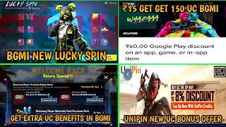 Unipin New UC Bonus Offer 😱 | Bgmi New Lucky Spin | ₹15 Get 150 Uc New Dhamaka Offer Bgmi