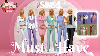 The Sims 4 CC Review 🌷 RIMINGS 🌷Chic Office Look Set & Easy Flow Pilates Set RIMINGS🌷Spring by Pinki