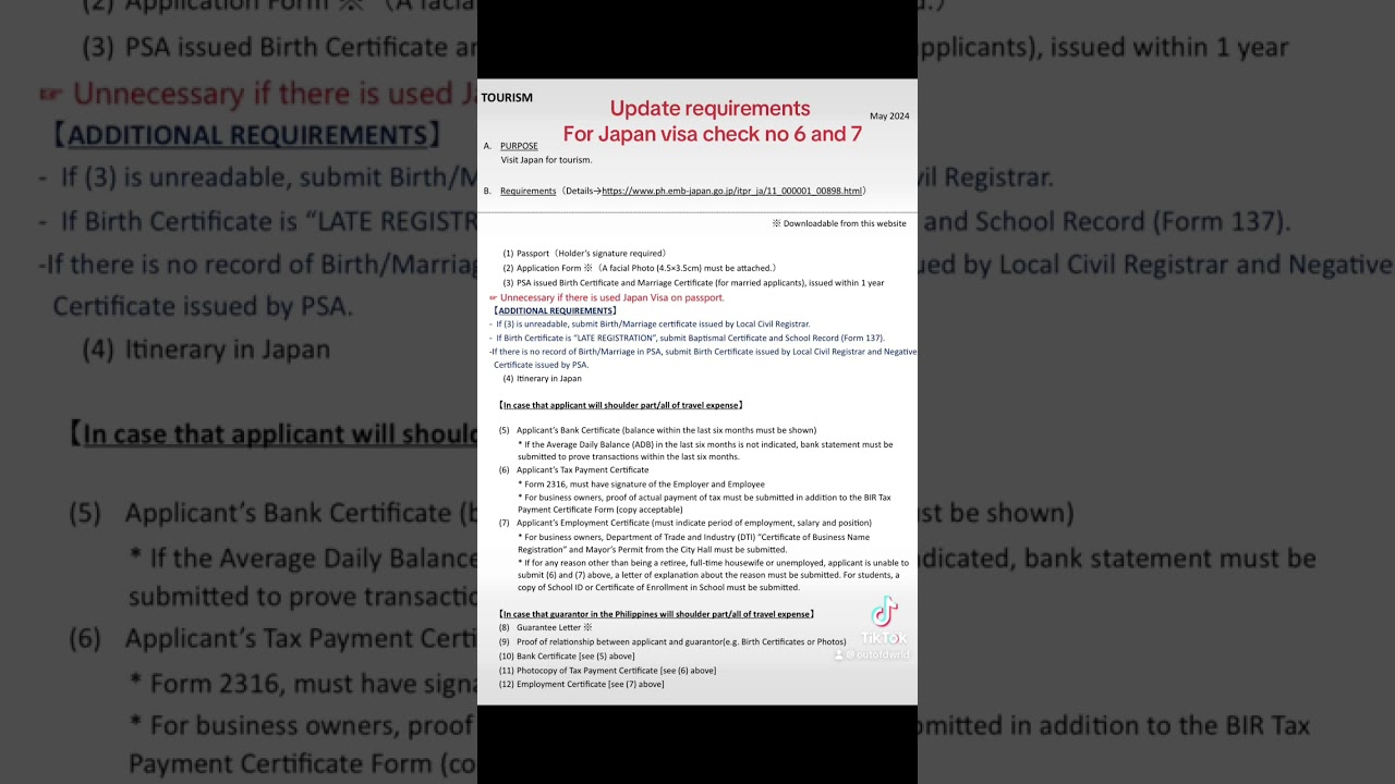 Update requirements for Japan visa