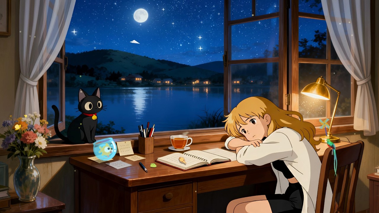 Late Night Study Times Yiri's & Kitty's🌙Cozy Lofi Jazz Soft Ambience🌌Relaxing Music for Study & Calm