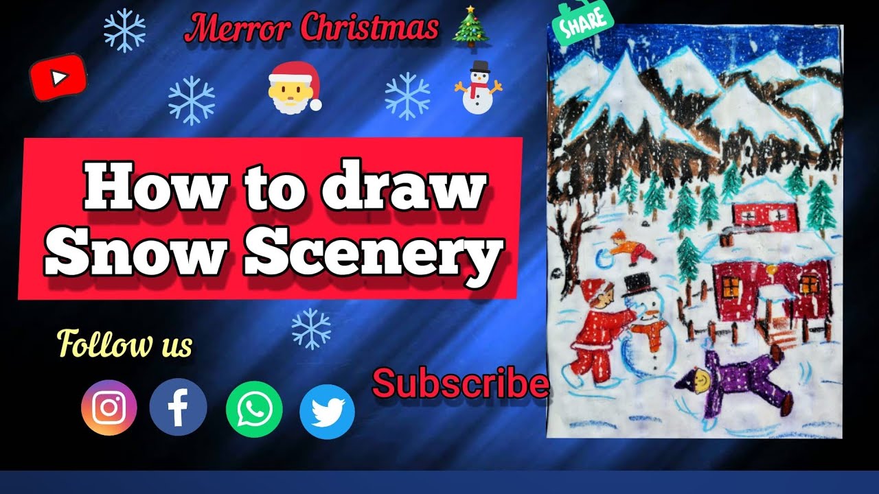 @Sansam Art Video||How to draw Snow Scenery||How to draw Snow Scenery step by step||