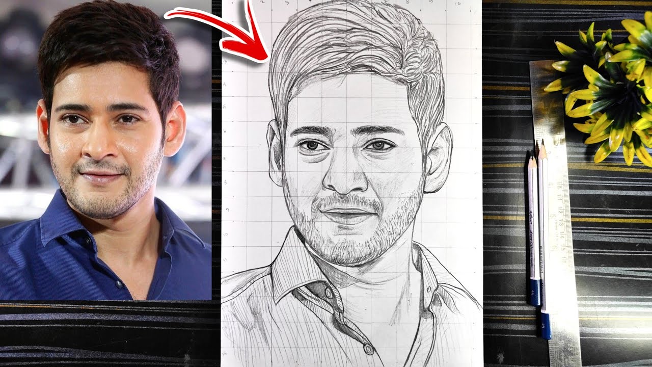 Mahesh Babu Drawing Outline, How To Draw Actor Mahesh Babu Portrait With Grid Method, Pencil Sketch