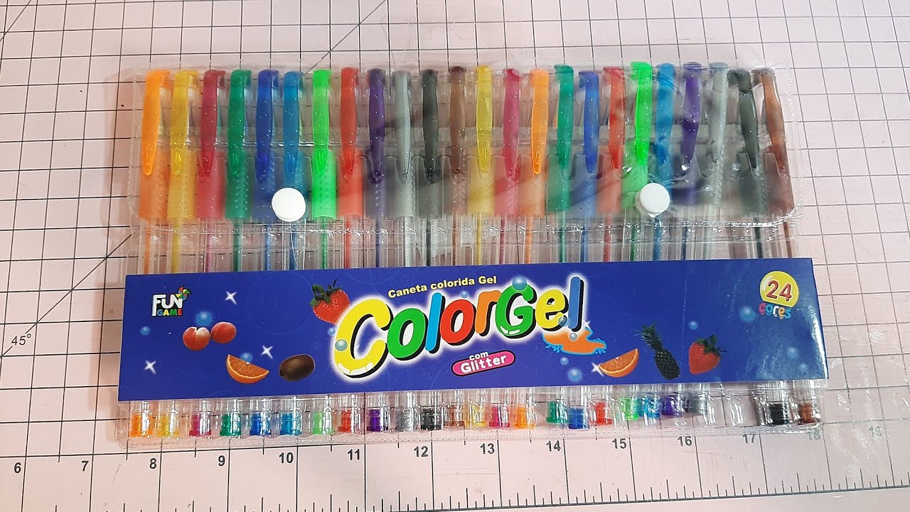 Testando Canetas Coloridas em Gel com glitter e fragrância de frutas.
