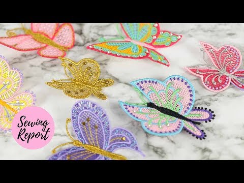 Freestanding Lace Butterflies on My Embroidery Machine + Crystal Rhinestone Accents