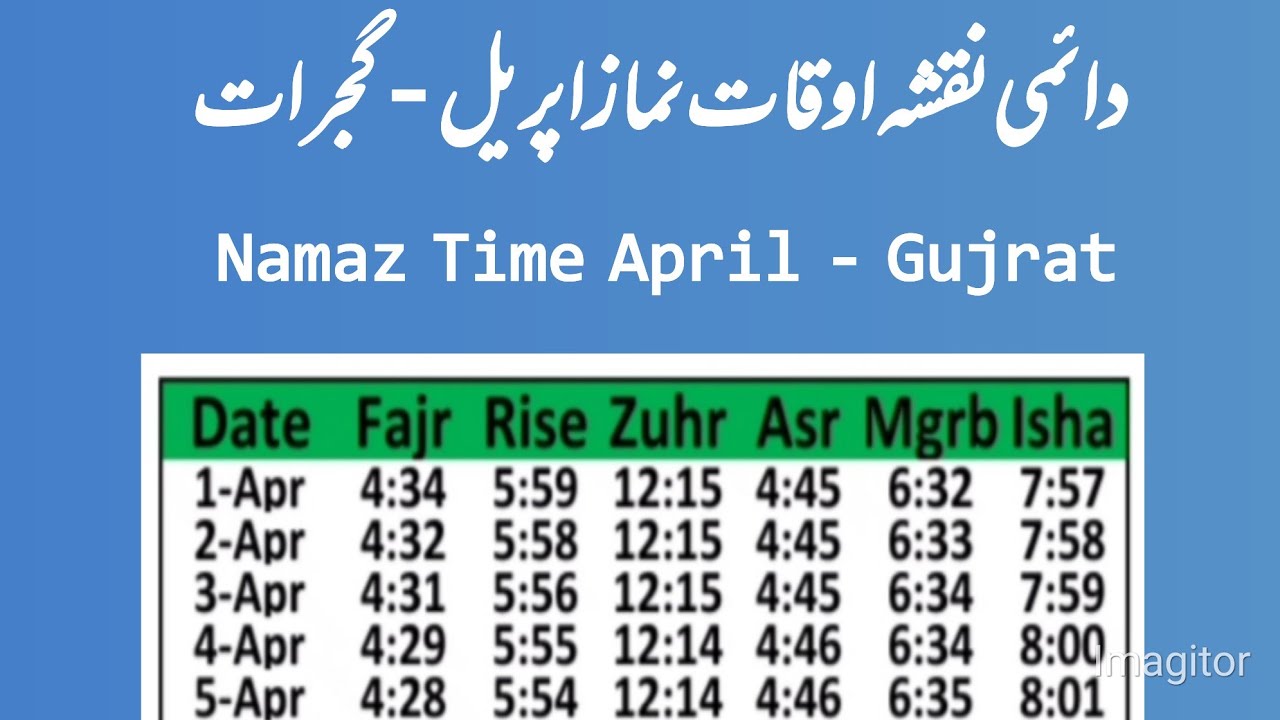 Namaz Calendar Gujrat - April | Namaz Time Gujrat Pakistan | Prayer times Gujrat Pakistan
