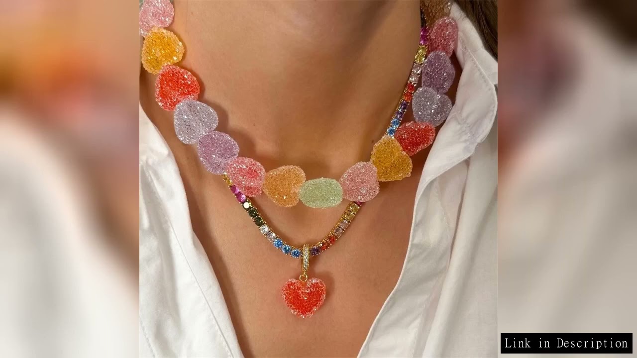 New colorful love candy resin necklace, cute love candy, niche design, collarbone chain women's gift