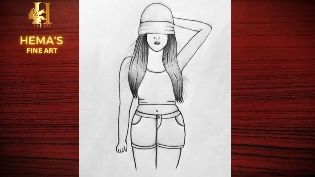 How to draw a girl wearing hat - Step by step / Easy girl drawing for ...