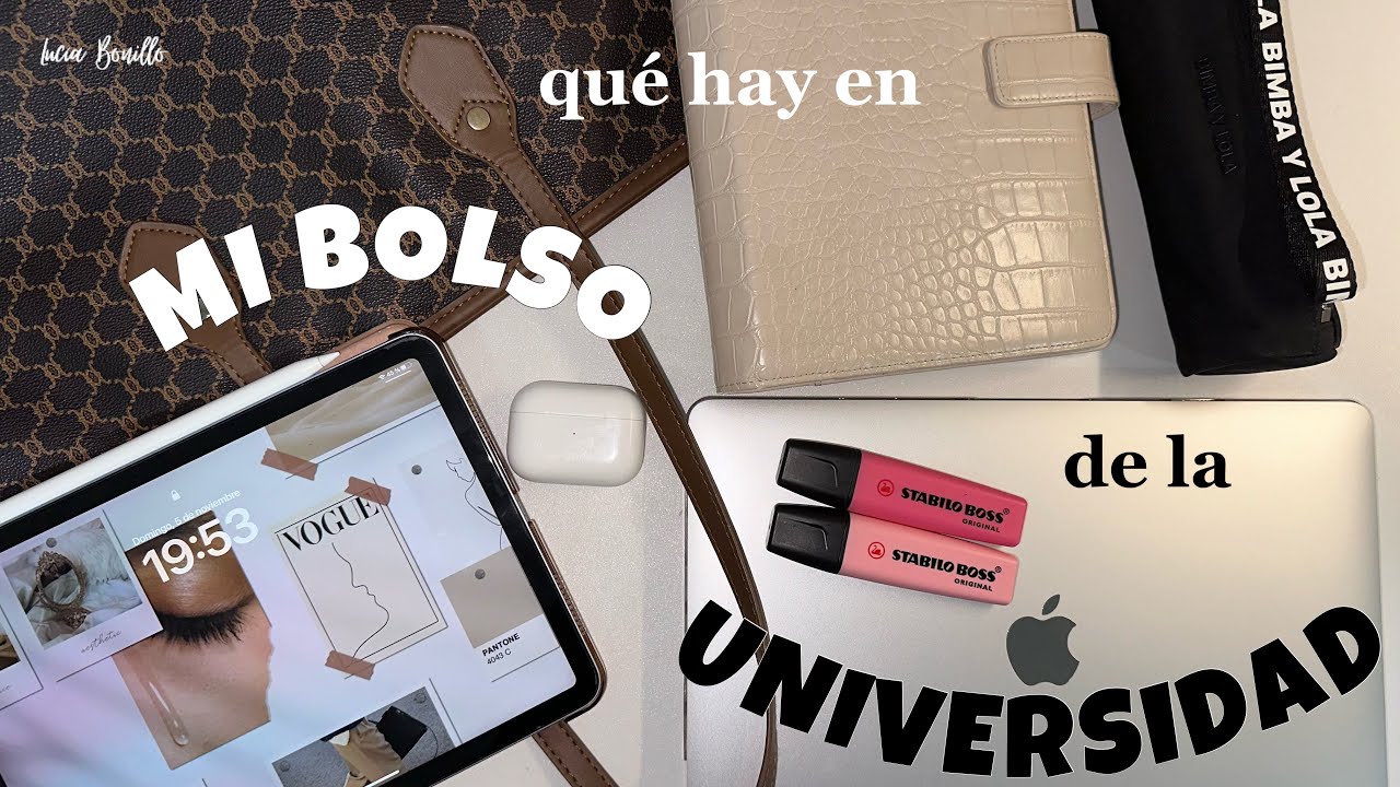 QUÉ HAY en mi BOLSO de la UNIVERSIDAD 📚🎧👩🏼‍💻 | Lucía Bonillo