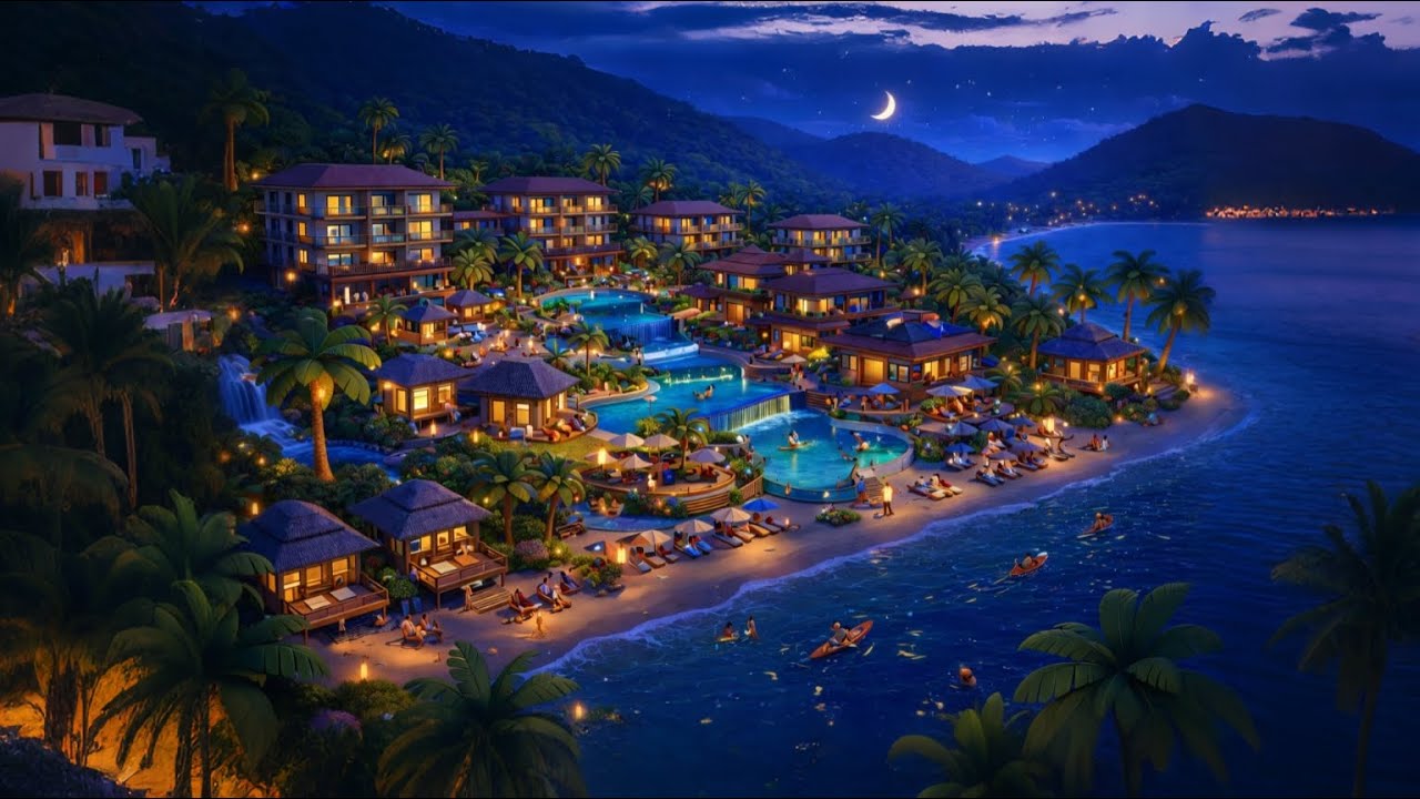 Deep Sleep Music at a Calm Blue Resort | Night Ambience for Stress Relief