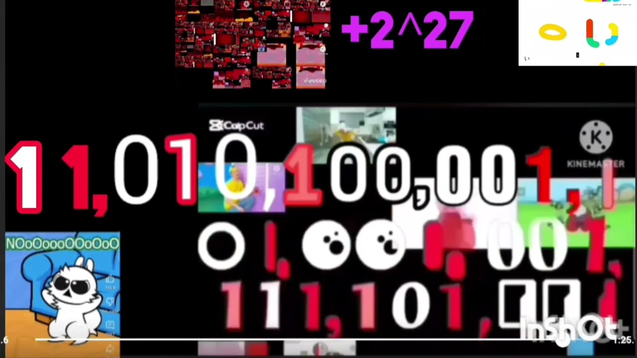Binary numbers 0 to 2^47 with sounds