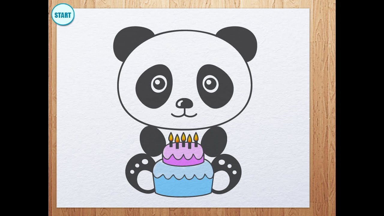 how to draw Panda with birthday cake - YouTube