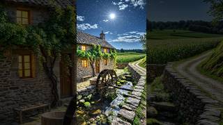 birds and insects making atmosphere, ultra realistic, relaxing countryside night scene, 4K." #moon