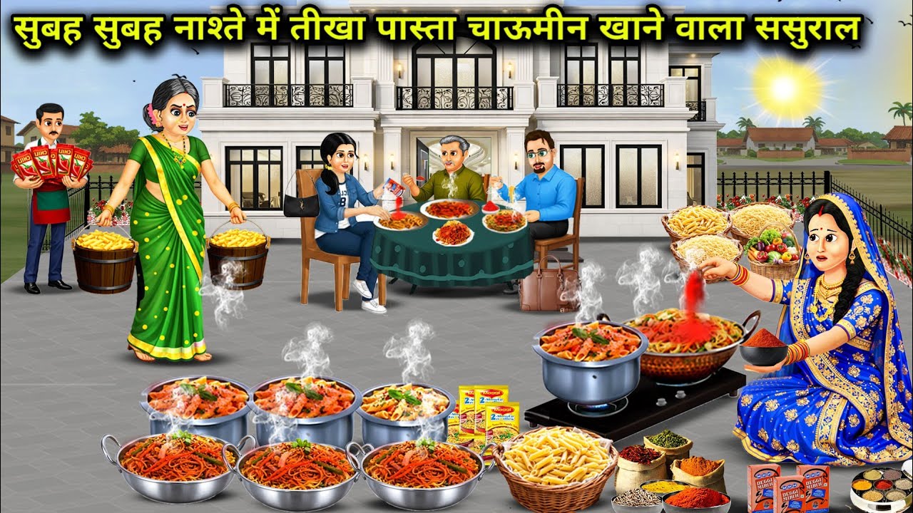 सुबह सुबह नाश्ते में तीखा पास्ता चाऊमीन खाने वाला ससुराल | In-laws who eat spicy pasta chow mein for