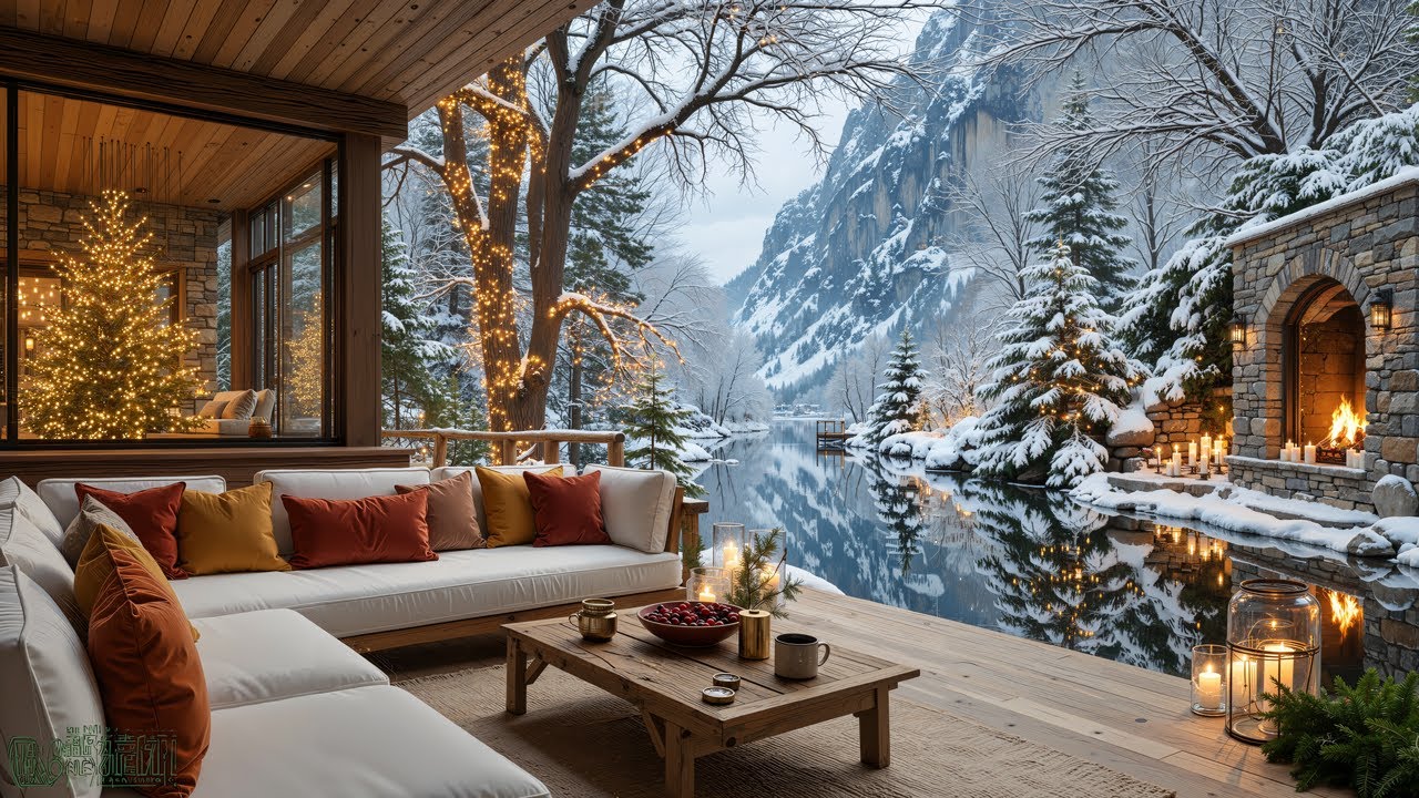 Winter Christmas Jazz • Cozy Cabin Harmony For Relax, Study & Deep Calm • Lakeside View