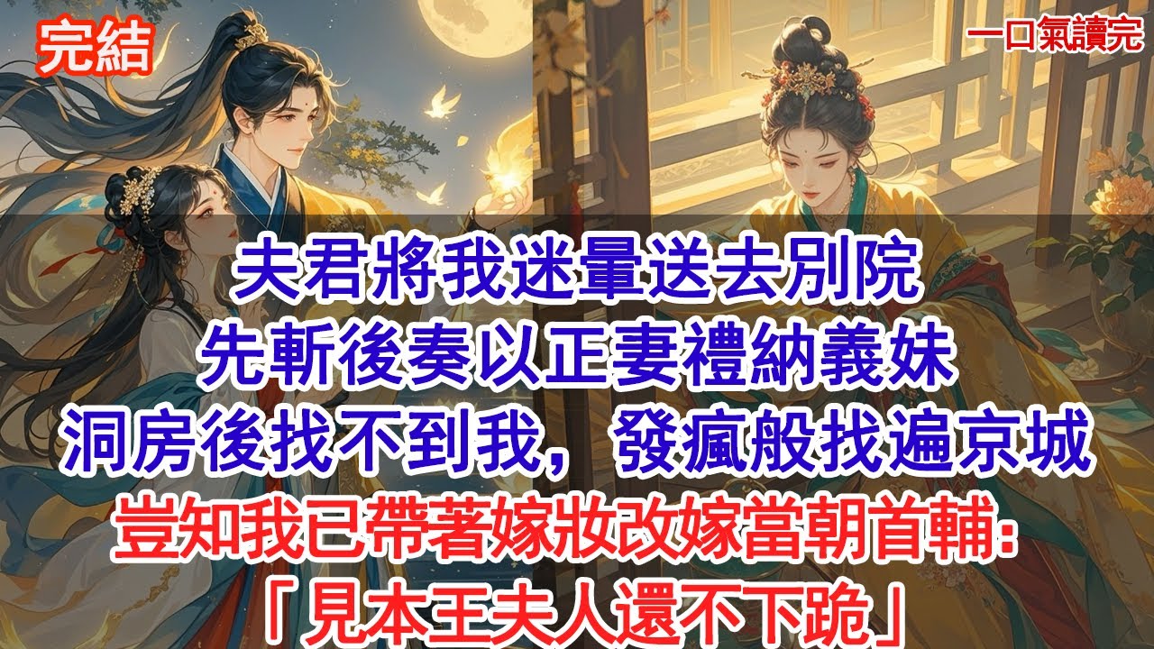 夫君將我迷暈送去別院，先斬後奏以正妻禮納義妹。洞房後找不到我，發瘋般找遍京城，豈知我已帶著嫁妝改嫁當朝首輔：「見本王夫人還不下跪」