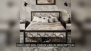 HOOMIC Metal Platform Bed Frame with Vintage Circular Design Headboard and Footboard, Extra Under-Be