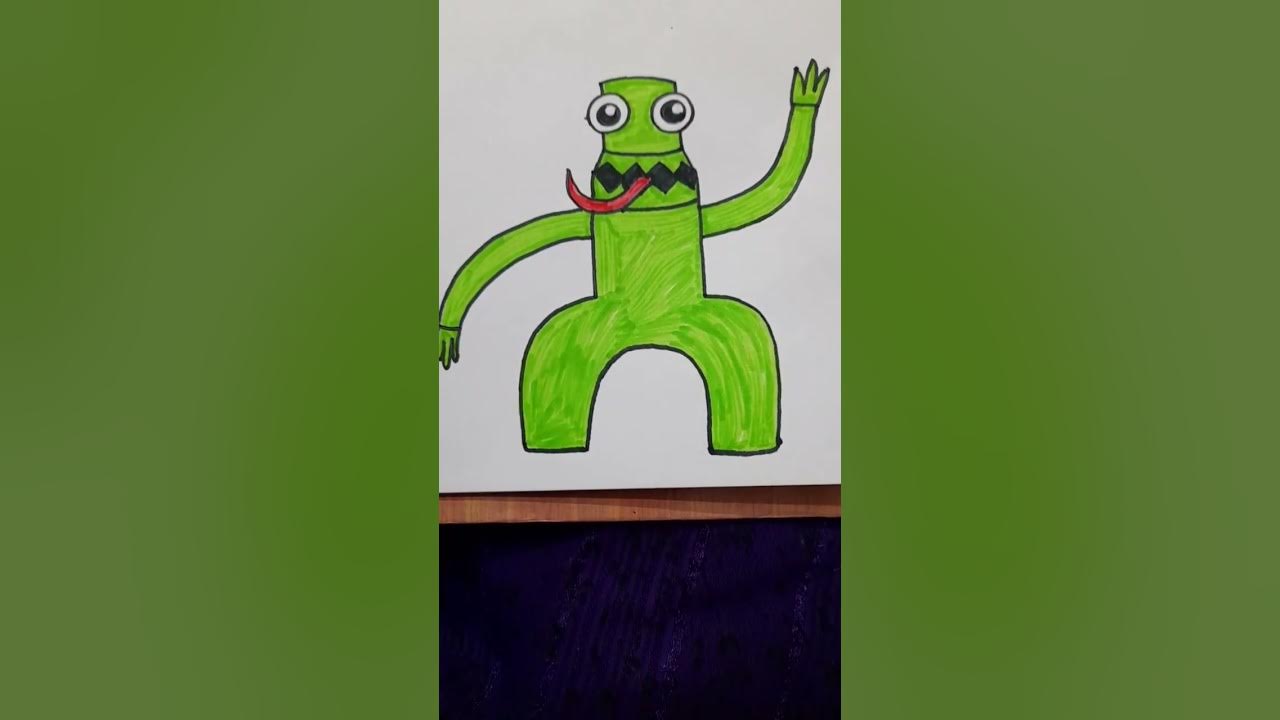 How to draw cute green / Roblox rainbow friends / Step by step drawing