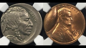 NGC open box  - mint errors - die break cent, buffalo struck off-center, and other coin errors