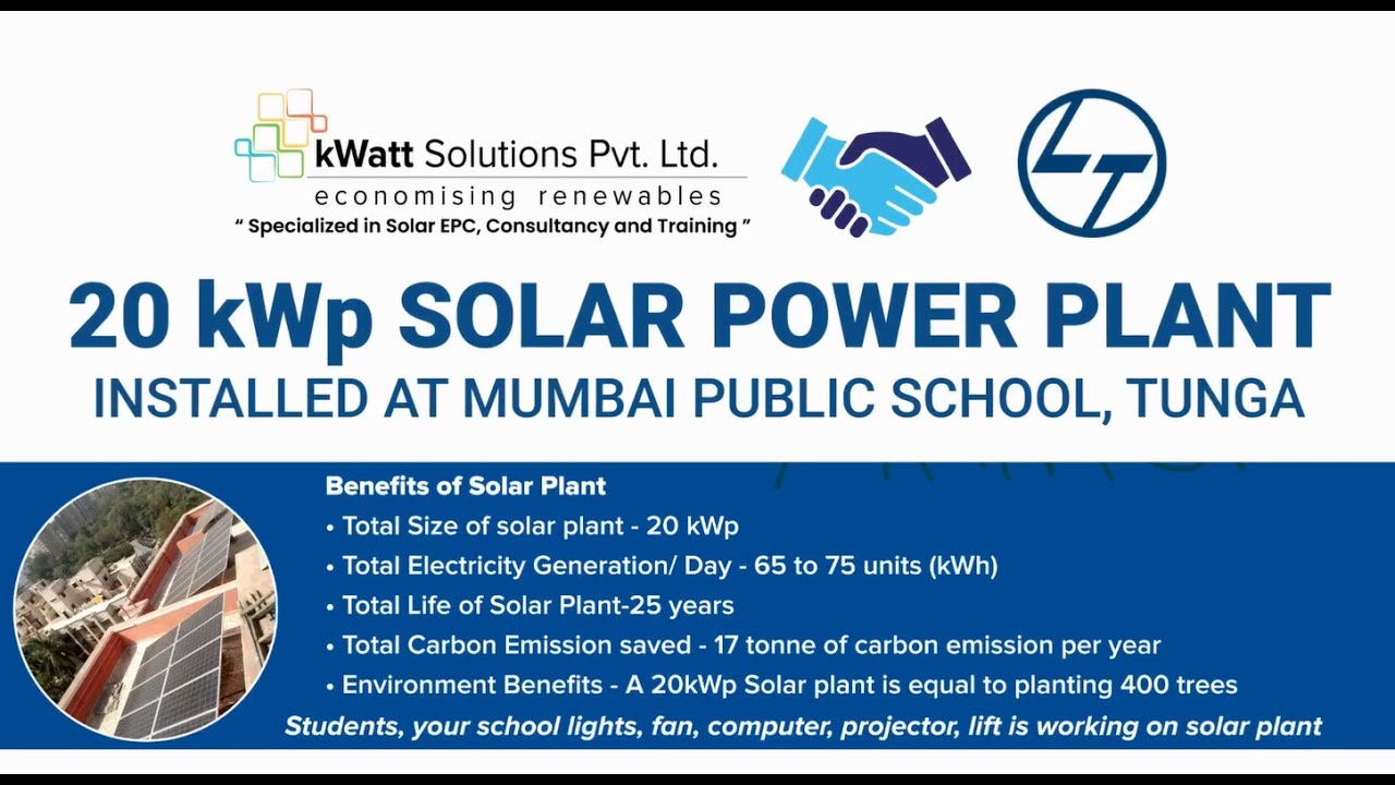 20 kW Solar PV Plant installed at Mumbai Public School | kWatt Solutions