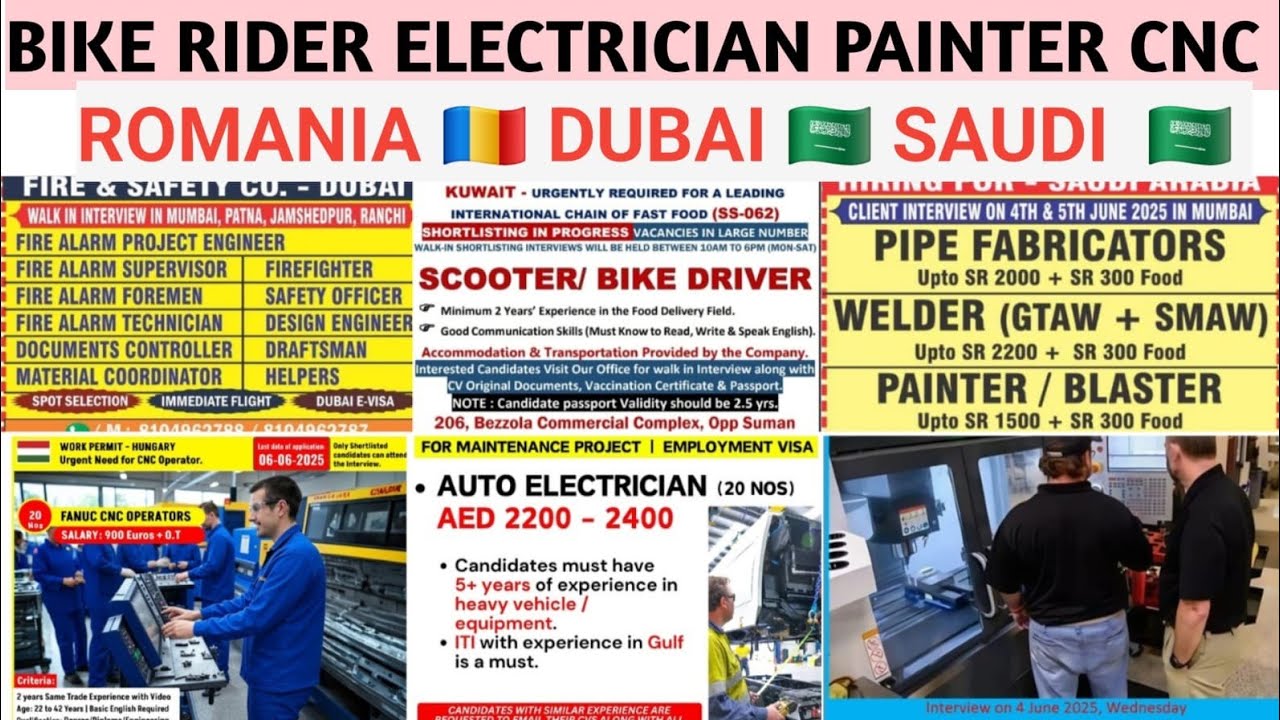 Cnc Operator Electrician Bike Rider Driver Forklift Operator Job Vacancies ll Gulf job requirements