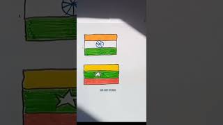 🇮🇳+🇲🇲 Indian flag and Myanmar flag drawing #short #youtubeshorts #shorts