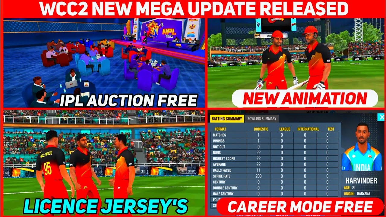 Wcc2 New Update Launch | Career Mode Free, IPL Auction Free | Wcc2 New Update 2023 | Wcc2 Update