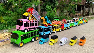 WOW!! Long Tronton Truck Unloads Toy Trucks: Cement Mixer, Forklift, Excavator