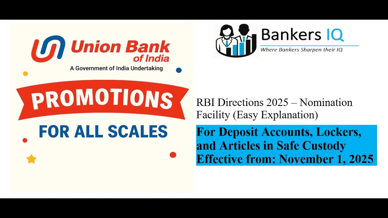 union Bank Promotion Exams | RBI Directions 2025 - Nomination Facility  amendments