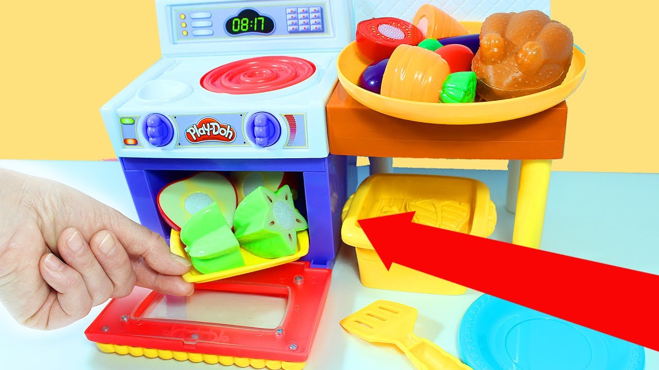 Toy Kitchen Play Doh & Cooking vegetables and Baking chicken toys play