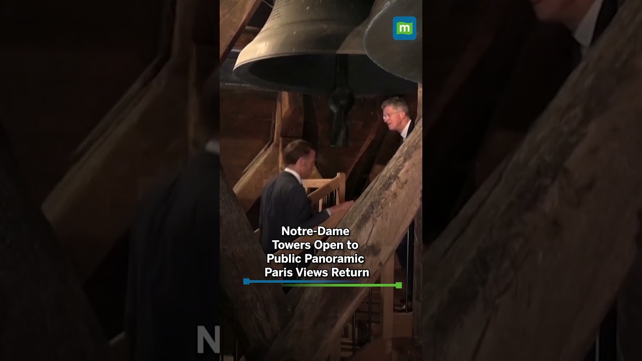 French President Emmanuel Macron visits Notre Dame cathedral's towers, re-opened after repair