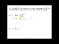 Quadratic Equations by Completing the Square Quiz