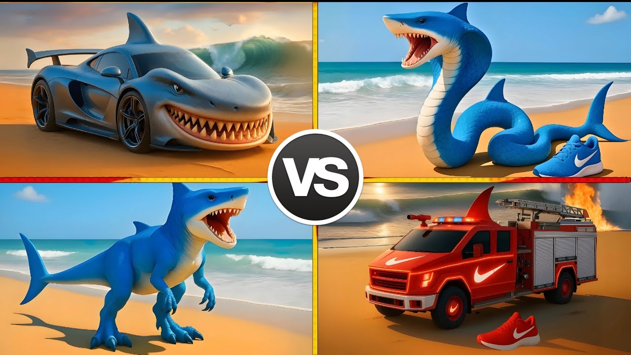 MEGA SHARK 👍🎉 BRAINROT COBRA SNAKE 🆚SHARK MONSTER CAR 🆚BRAINROT DINOSAUR 🆚SHARK FIRE TRUCK