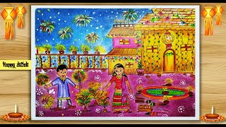 Happy Diwali Celebration Drawing | How To Make Diwali Drawing Easy screenshot 5