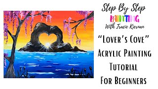 How To Paint Lovers Cove - Sunset Heart Rock - Acrylic Painting Tutorial