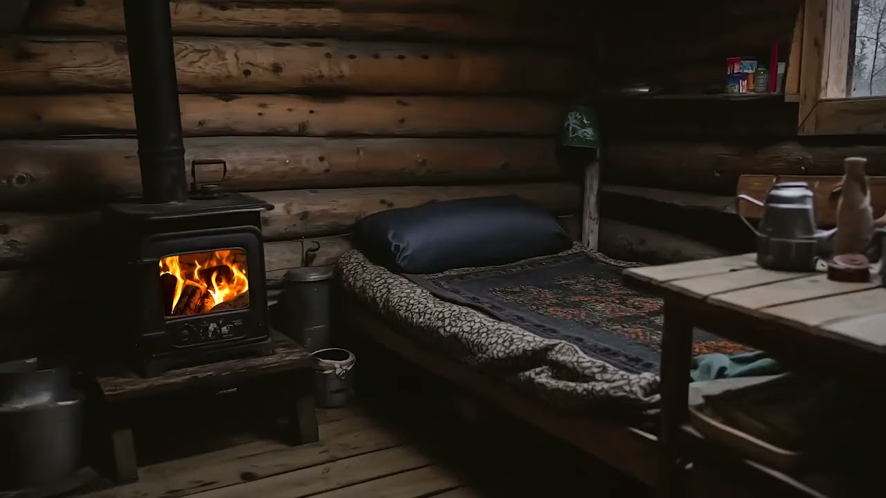 Gentle Fireplace Crackling In A Cozy Wooden Cabin At Night For Better Sleep