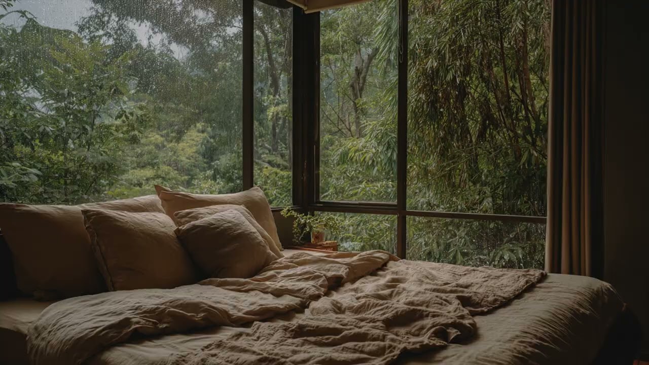 Soft rain atmosphere surrounds us 🌿 creating calm focus and easy rest inside gently