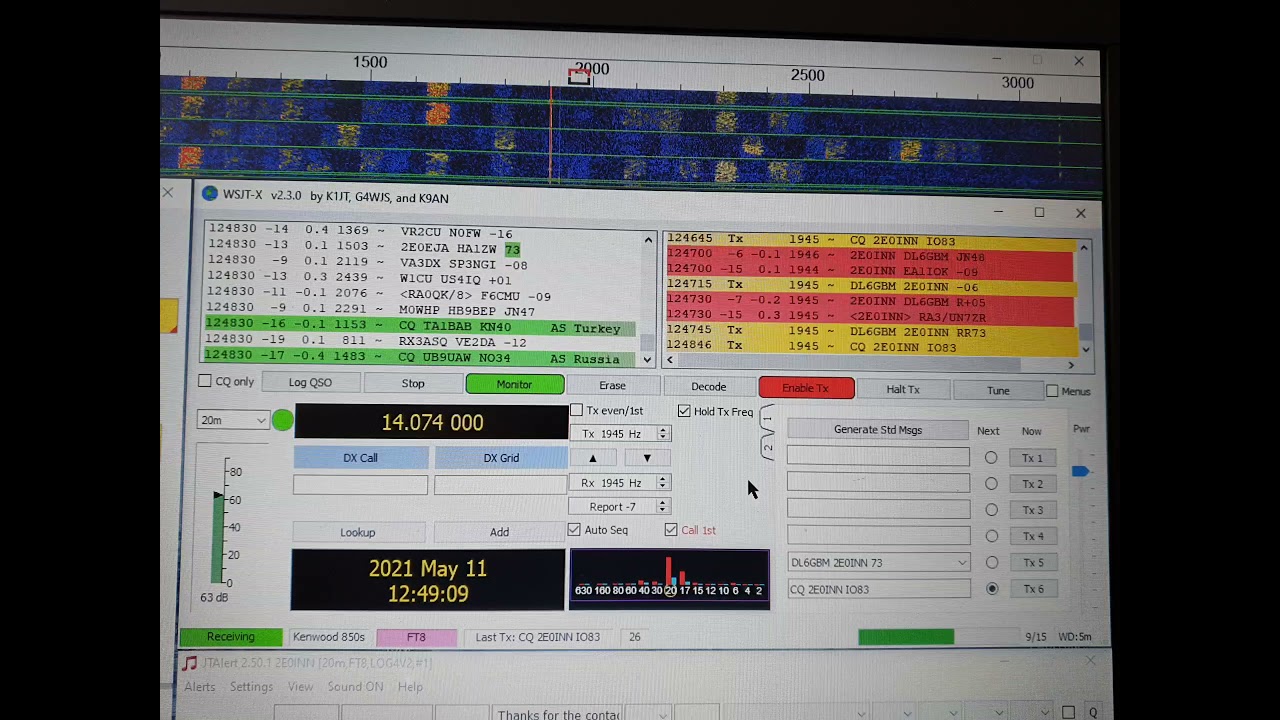 Getting the Kenwood TS850S on FT8 with signalink.