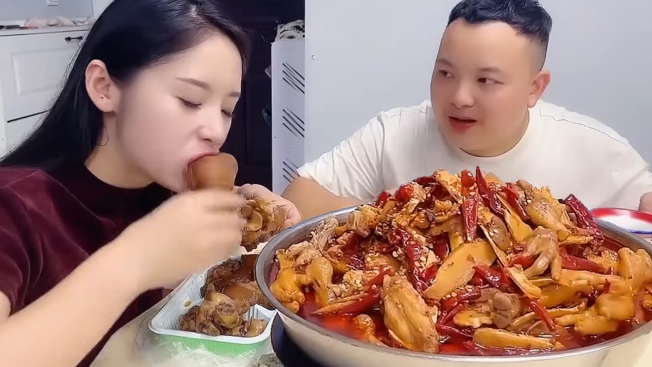 Today my fat husband ate spicy chicken feet  but I secretly bought roasted pig's trotters