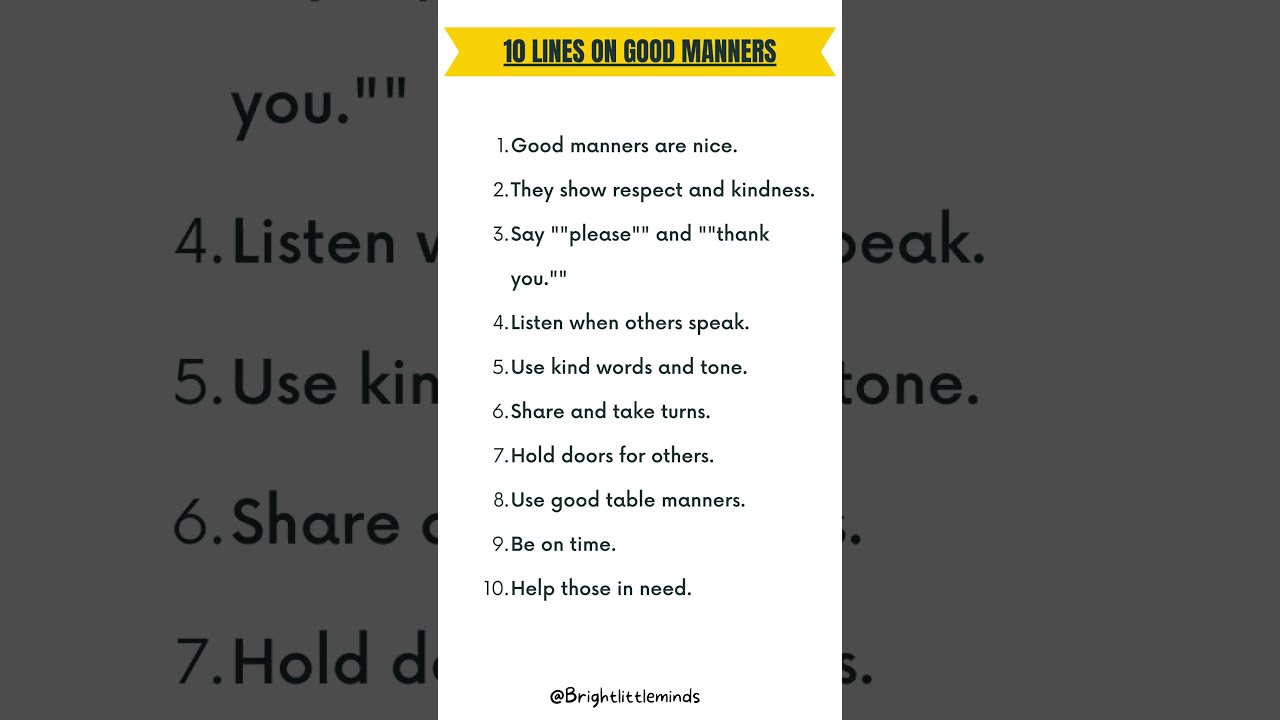 10 Lines On Good Manners Essay Paragraph