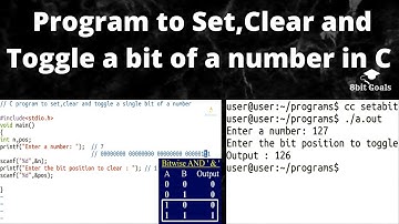 Program to Set,Clear and Toggle a bit of a number in C  |Tamil