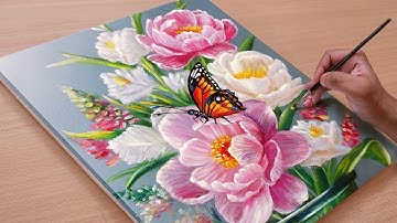 Painting a Beautiful Vibrant Flower Bouquet in a Vase / Acrylic painting / Art paintings