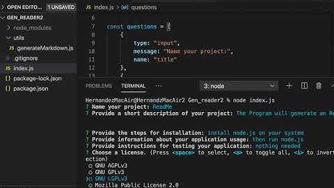 Create a README.MD using node.js