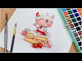 I painted Merengue from Animal Crossing 🍓 WATERCOLOR TIMELAPSE (ft. Artistro)