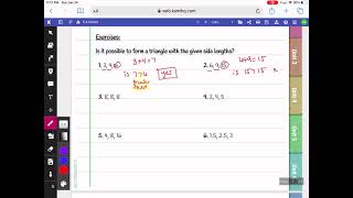 5-4 Triangle Inequality Theorem - Determining if 3 Sides Make a Triangle
