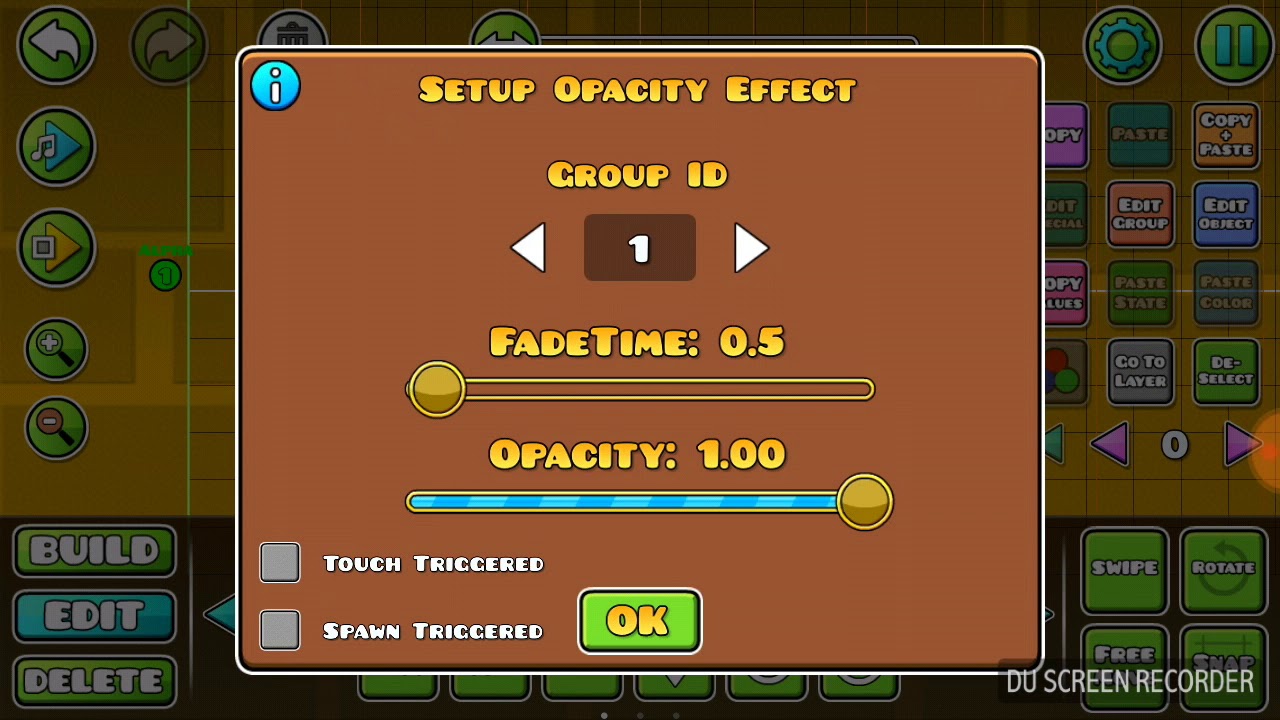 Как пользоваться триггерами в geometry dash. Alpha trigger geometry dash. move триггер. альфа триггер геометрия даш. как пользоваться альфа триггером.