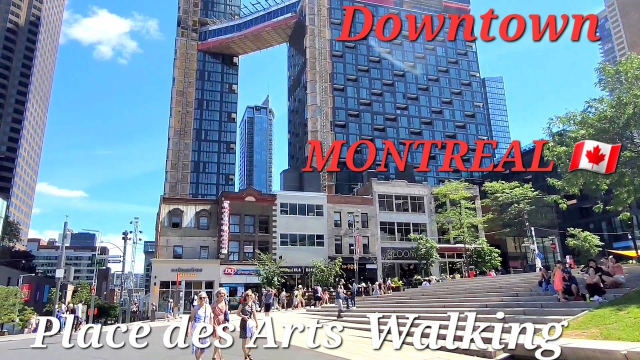 Walking Downtown Montreal Place des Arts and surroundings