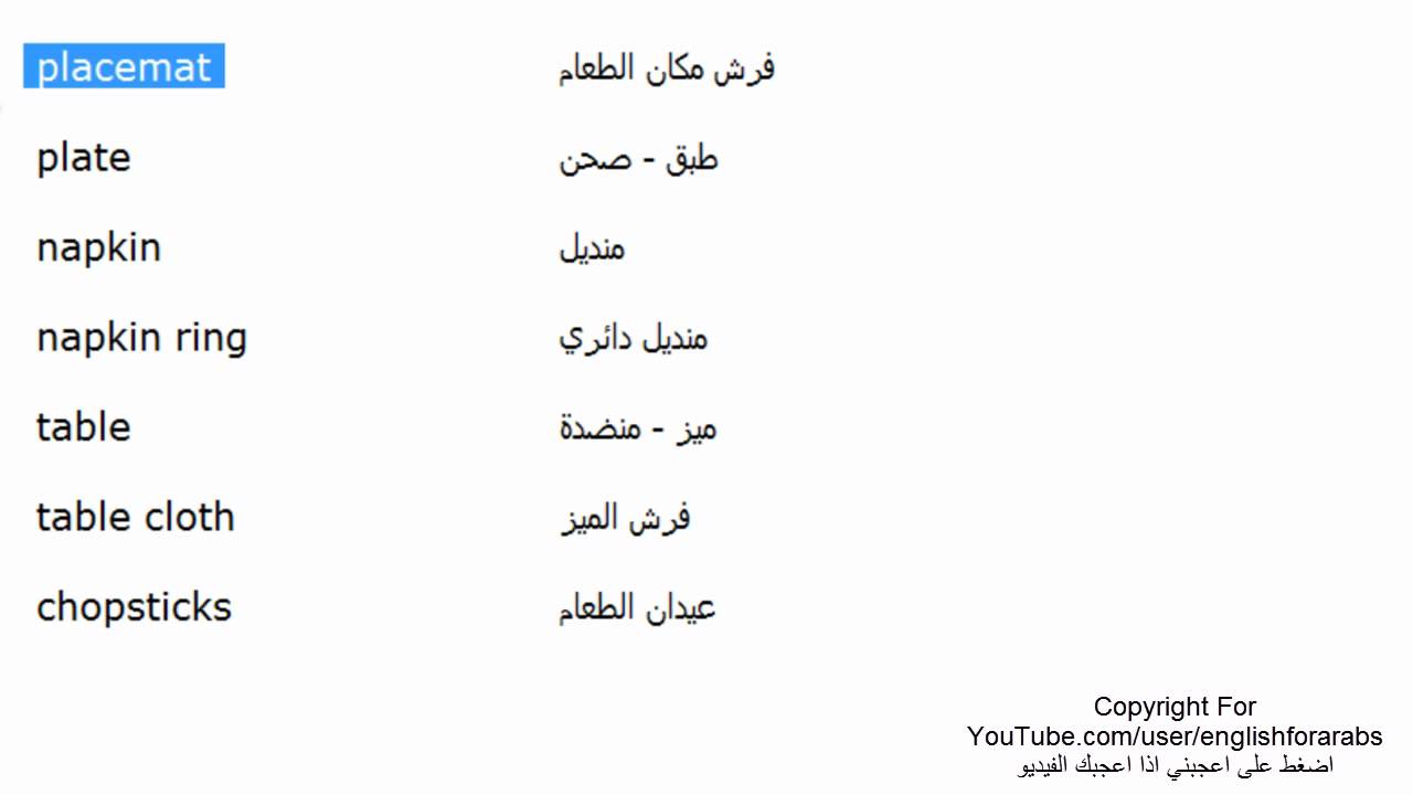 مفردات غرفة الطعام باللغة الانجليزية الجزء 1 Youtube