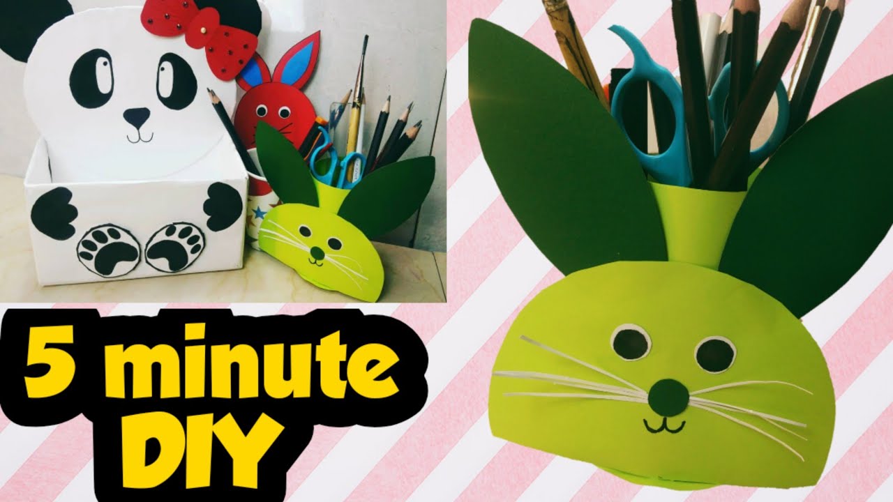 cute paper crafts | 5 minute DIY | how to make paper pen stand | room